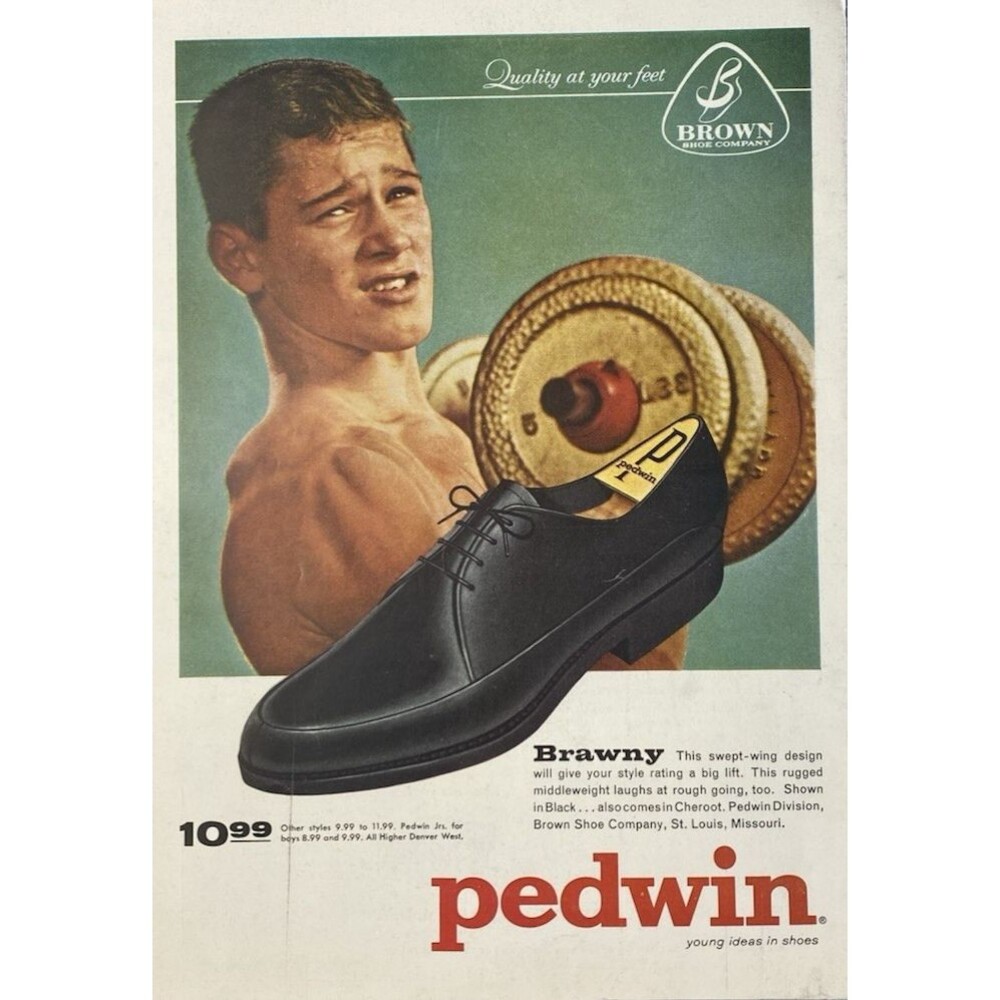 Brown Shoe Co. Pedwin Brawny "Swept-Wing Design" Vintage Print Ad 1960